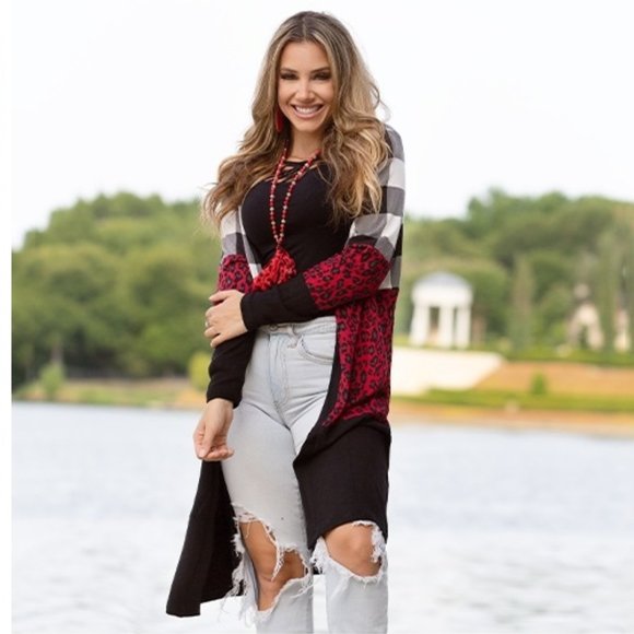 BOHO MultiColor Plaid Cardigan Duster Topper - Picture 4 of 7